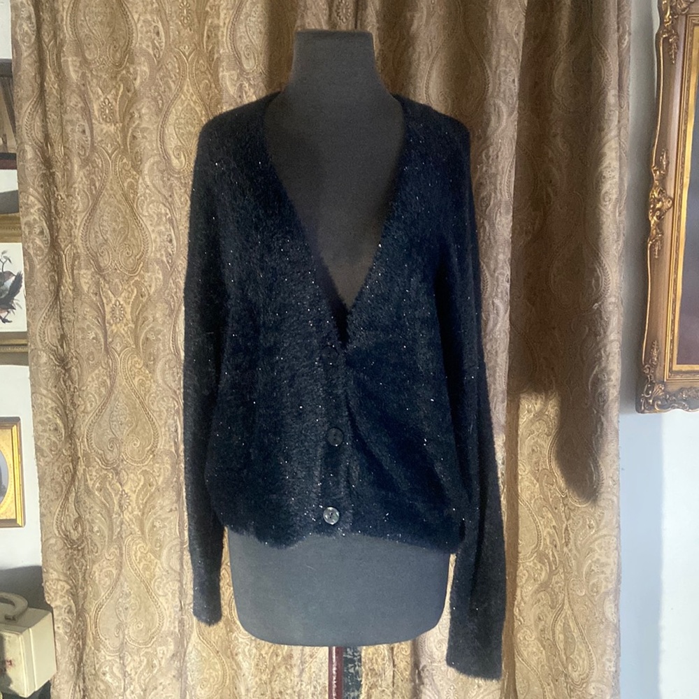 A New Day Black Button Down Cardigan With Glitter